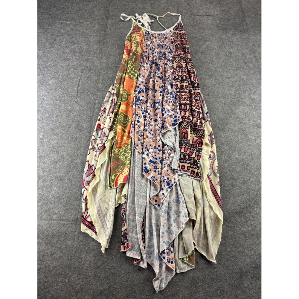 Free People Can't Tie Me Down Patchwork Smocked Handkerchief Hem Midi Dress S